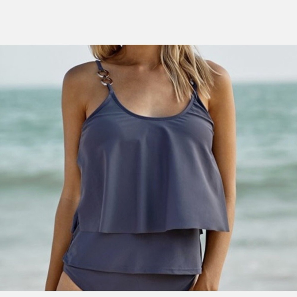 Walk on The Beach Tiered Ruffled Tankini set  Size XL NEW